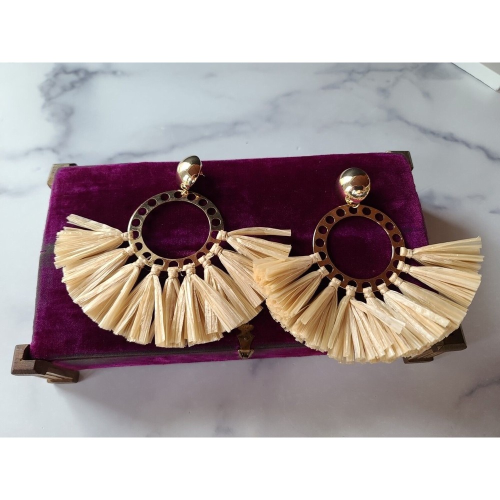Straw Hoop Dangling Pierced Earrings